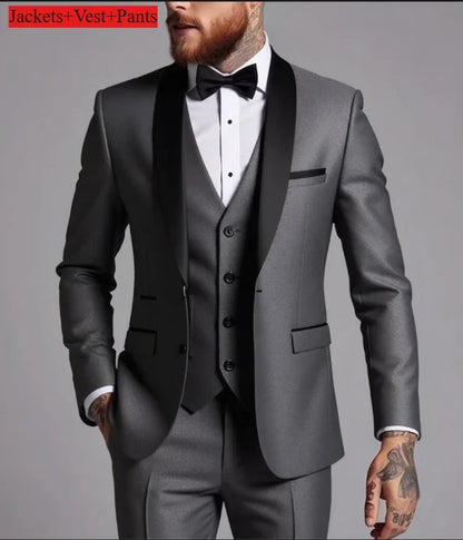 Ensemble de costume habillé pour homme, coupe ajustée, décontracté pour affaires, smoking de mariage, manches longues, revers crantés, marié