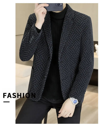Blazer Autumn and Winter Men's Fashion Outdoor Travel Youth Wedding Slimming Casual Formal Wear with Cotton Warmth Blazer  2025