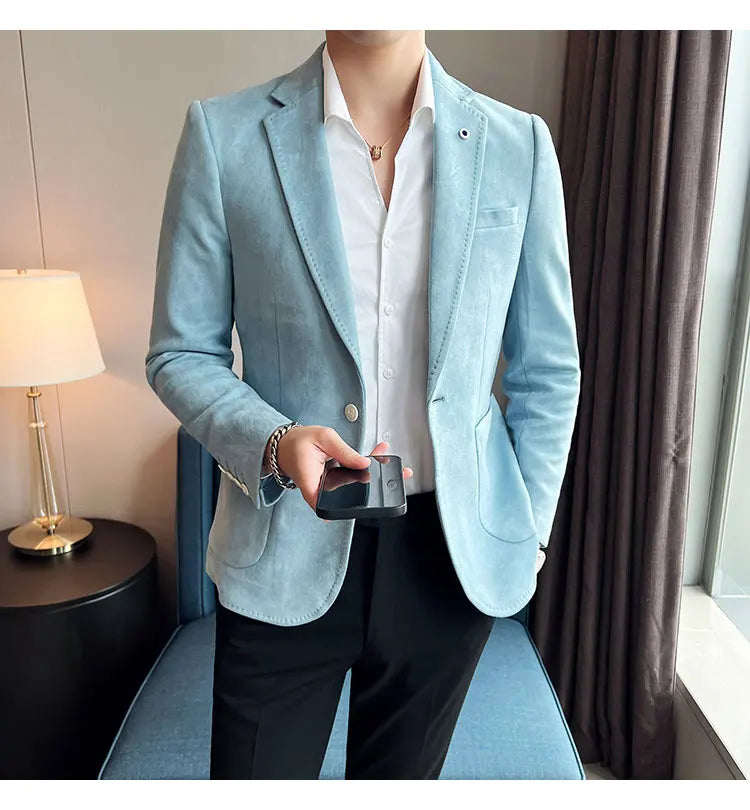 British Style Autumn Suede Business Casual Suit Jacket for Men High Quality Social Office Blazers Wedding Groom Dress Coats