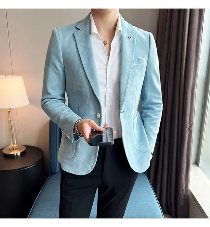 British Style Autumn Suede Business Casual Suit Jacket for Men High Quality Social Office Blazers Wedding Groom Dress Coats