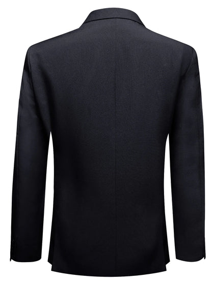 Solid Black Men Suit Blazer, Notch Lapel Two Button Slim Formal Jacket for Business Office Wedding Daily Wear
