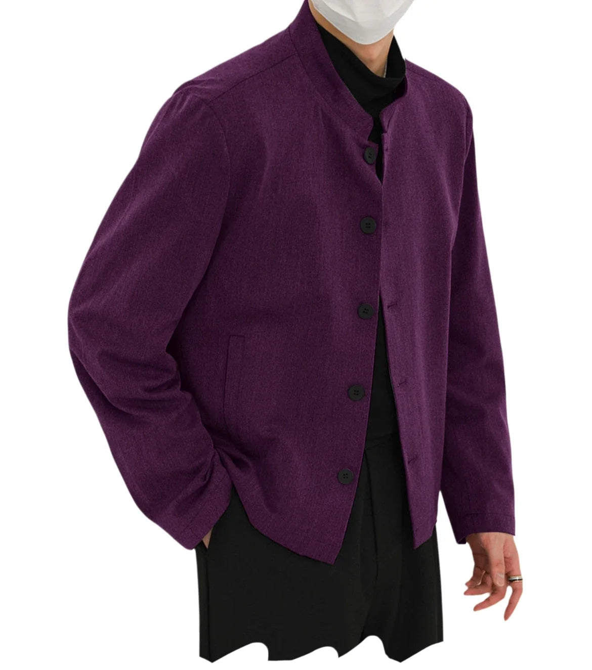 Men's Linen Blazer Stand Collar Slim Fit Suit Jacket Lightweight Breathable Soft Business Casual Daily Sport Coat for Spring