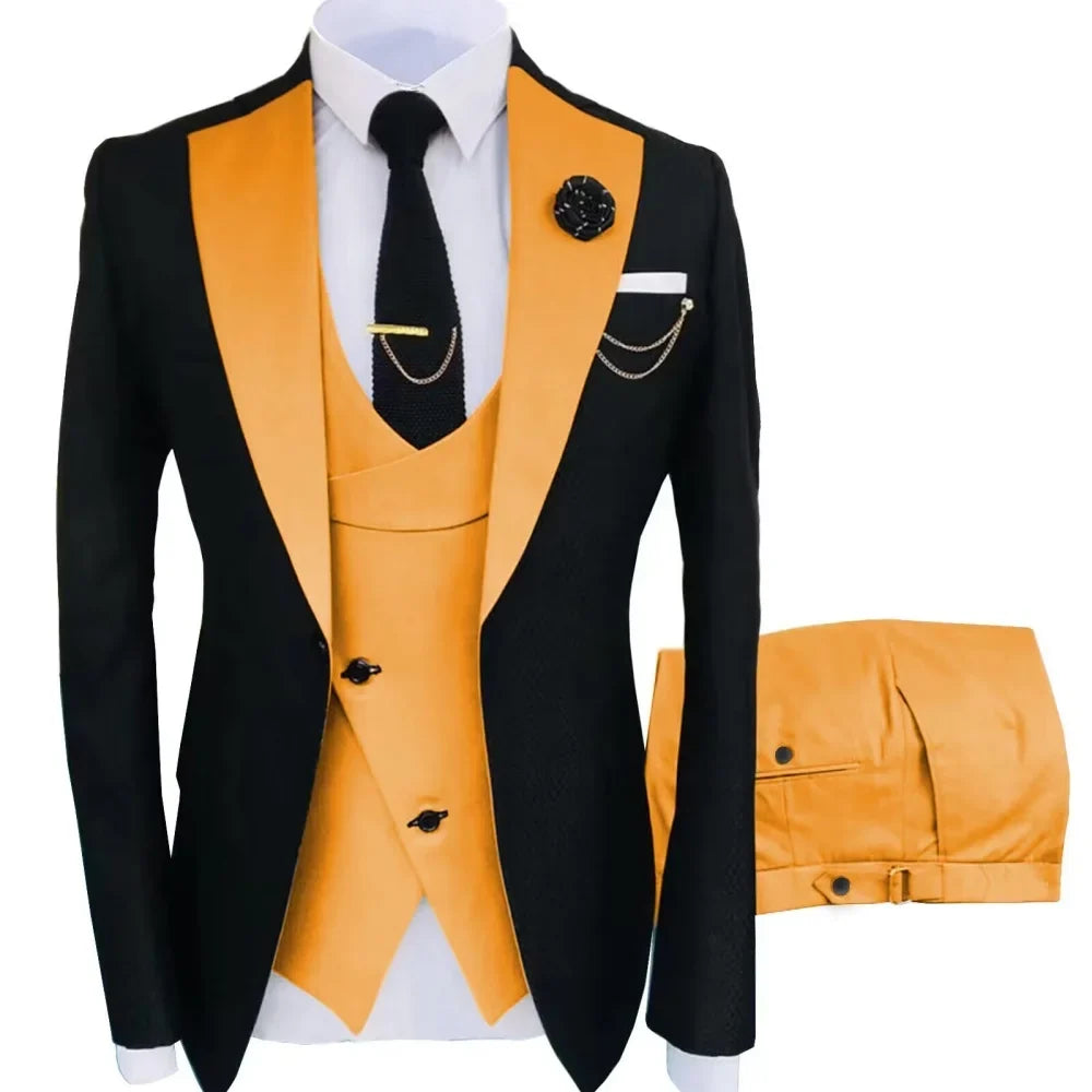 3 Pieces Slim Fit Men's Suits Formal Business Groom Tuxedo for Wedding Party Prom - Jacket Vest Pant Set