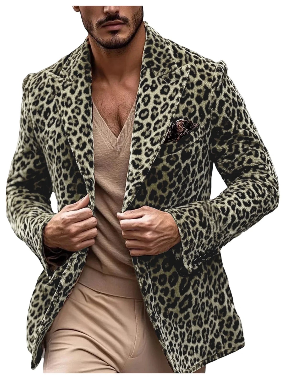 New Men's Suit Jacket Leopard Print Velvet Single Breasted Slim Men's Suit Coat Casual Party Wild And Trendy Handsome Blazers