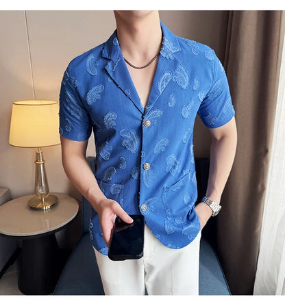 Summer Thin Ice Silk Without Lining Suit Coats 2025 New High-end Fashion Jacquard Casual Social Shirt Coat Men Clothing 4XL-M