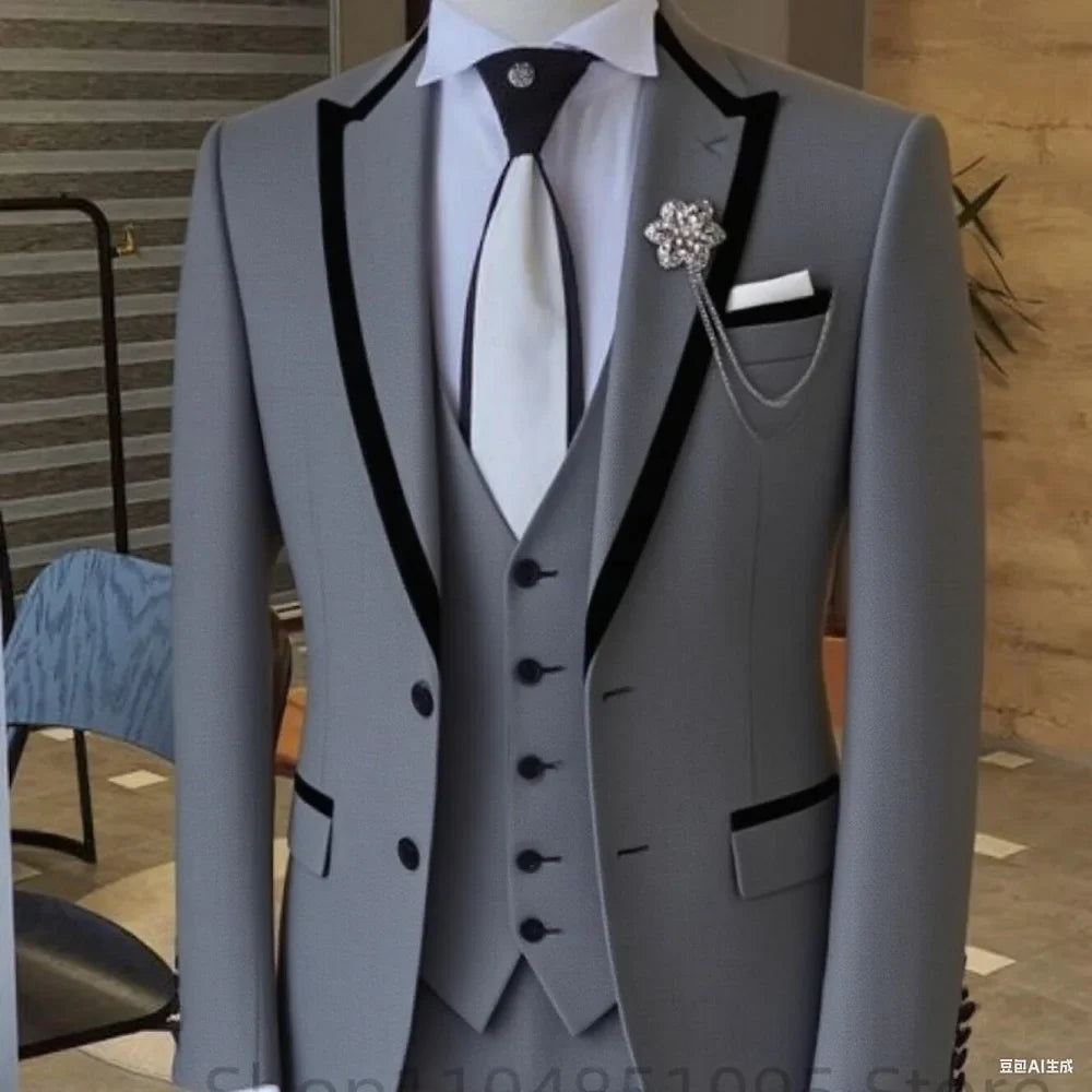 Costume 3 pièces ajusté pour homme avec blazer, gilet et pantalon, pour mariage ou soirée, smoking de luxe