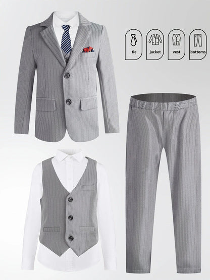 Boys Pink Spring 4Pieces/Set Blazer Vest Pants Bowtie Wedding Dress Kids Formal Photography Suit Children Performance Costume