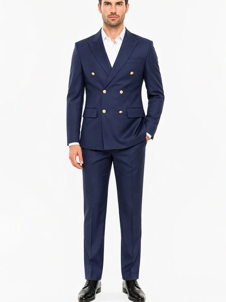 Men's 2‑Piece Double Breasted Suit Slim Fit Casual Business Blazer & Trousers Set for Business Wedding Groom Formal Banquet