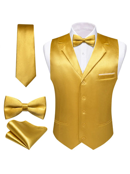Men's Satin Vest Set with Tie, Bowtie & Pocket Square – Slim Fit for Weddings & Formal Occasions