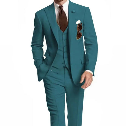 Men's Slim Fit Peak Lapel Wedding Suits 3-Piece Fashion Solid Formal Business Wear Blazer Vest Pants Groom Tuxedo Costume Homme