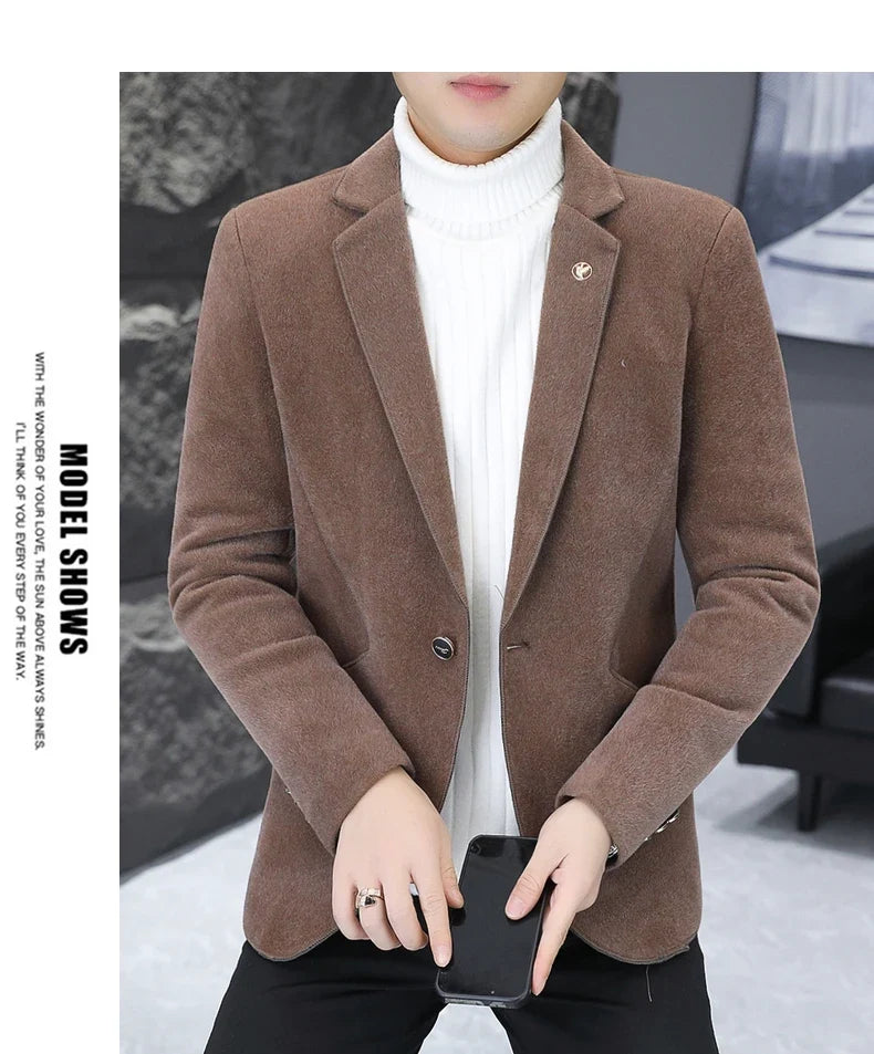 2025 Autumn Suit Men's Fashion Handsome Trend All Matching Woolen Youth Slim Small Suit Dress Single West Coat Coat  M-4XL