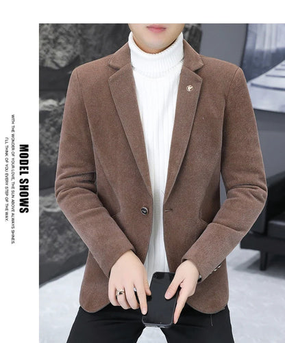 2025 Autumn Suit Men's Fashion Handsome Trend All Matching Woolen Youth Slim Small Suit Dress Single West Coat Coat  M-4XL