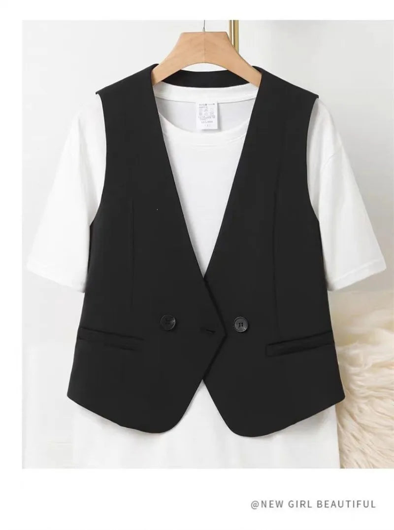 Women's Blazer Vest Coat 2026 Spring Autumn Sleeveless Ladies Vest Jacket Casual Tops Fashion Ladies Waistcoat Chaleco Mujer
