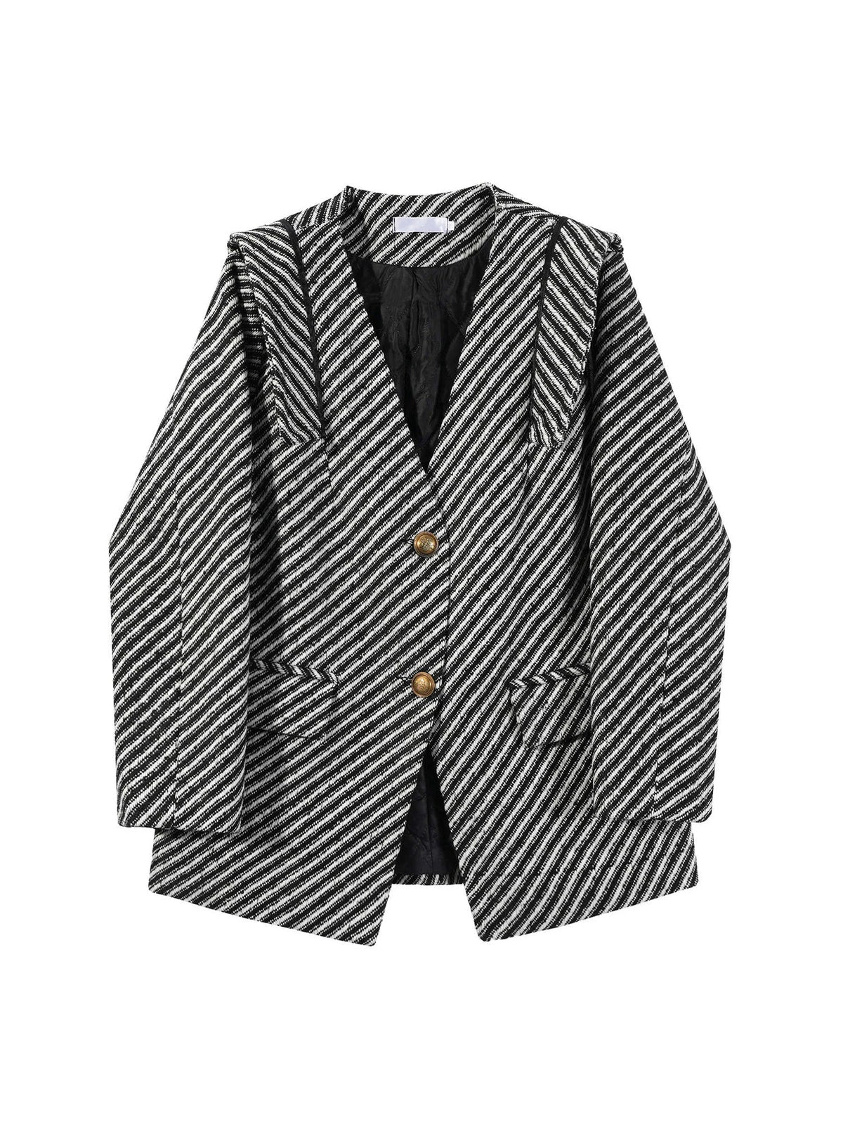 Women's Zebra Stripes Blazer Jacket Vintage Long Sleeve Outerwear Black Gothic Woolen Suit Coat Harajuku Y2k 2000s Clothes Autum