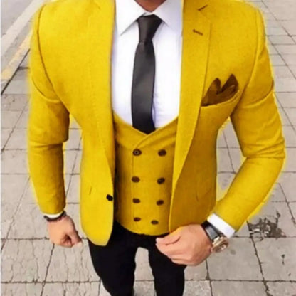 Ensemble de costume 3 pièces coupe ajustée marron pour homme avec blazer, gilet et pantalon - Tenue décontractée pour mariage, bal de promo, affaires, smoking de marié