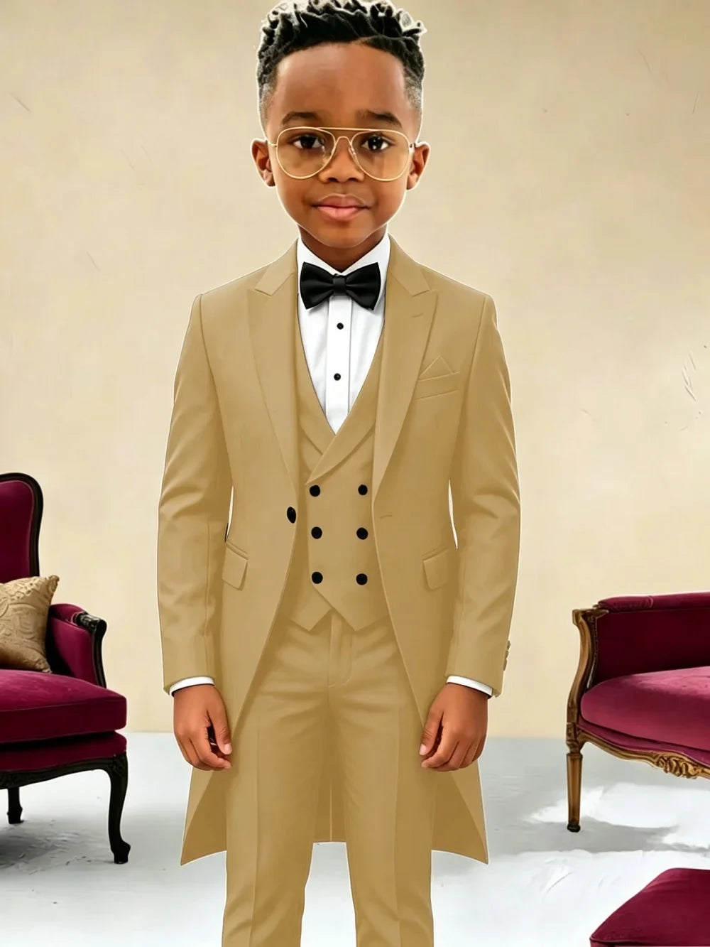 New Boys Long Jacket Vest Pants 3 Pieces Suits Piano Performance Wear Classy Peak Lapel Kid Slim Fit Suit Set For Wedding