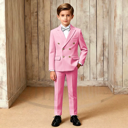 Chic Boys Suit Fashion Double Breasted Peak Lapel Wear Formal Wedding Party Prom Kids Elegant Gentleman Outfit 2 Piece Set
