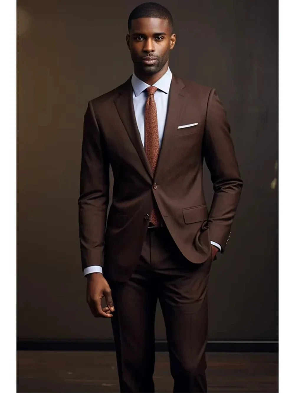 Slim Fit Coffee Men's 2-Piece Tuxedo Notch Lapel Two Buttons Business Wedding Prom Groom Suit Jacket And Pants Set Men Clothing