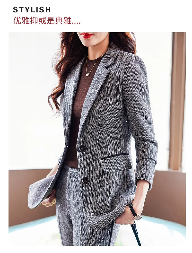 High Quality Fabric Women Business Suits With Pants and Blazer Coat Professional Autumn Winter Office Ladies Pantsuits Blazers