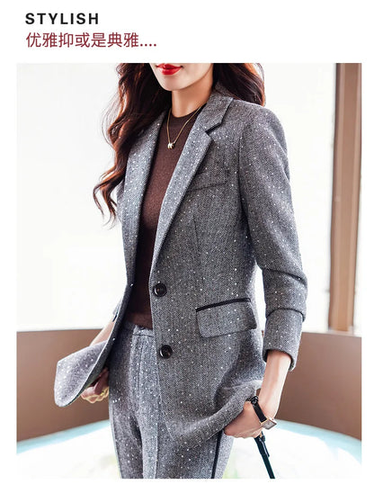 High Quality Fabric Women Business Suits With Pants and Blazer Coat Professional Autumn Winter Office Ladies Pantsuits Blazers