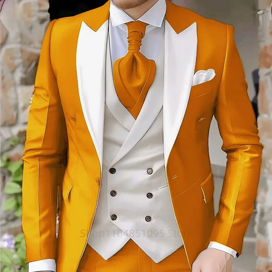 Men's Peak Lapel Single Breasted 3-Piece Suit for Men – Formal & Casual Wear