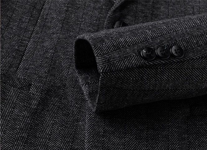 Men's 2024 Business Casual Single Suit Jacket High Quality Herringbone Wool Blend Single Breasted Stylish Handsome Line Bag