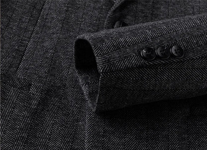 Men's 2024 Business Casual Single Suit Jacket High Quality Herringbone Wool Blend Single Breasted Stylish Handsome Line Bag