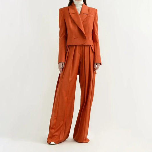 Coral Red Women's Swallowtail Set Customized Double Buttons Peak Lapel Two Pieces(Jacket+Pants) Chic Set for Formal Occasions