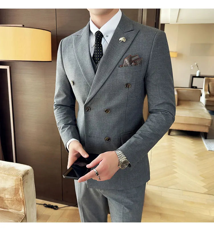 Autumn and winter high-end men's fashionable and stylish suit set, groom's wedding dress three-piece set, Korean-style slimming