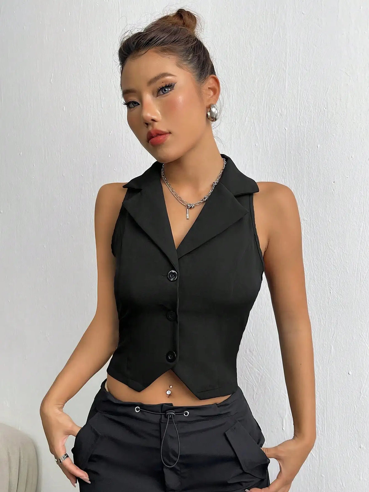 Fashionable Street-Style Sleeveless Lapel Single-Breasted Vest