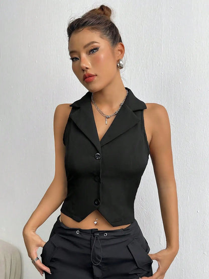 Fashionable Street-Style Sleeveless Lapel Single-Breasted Vest