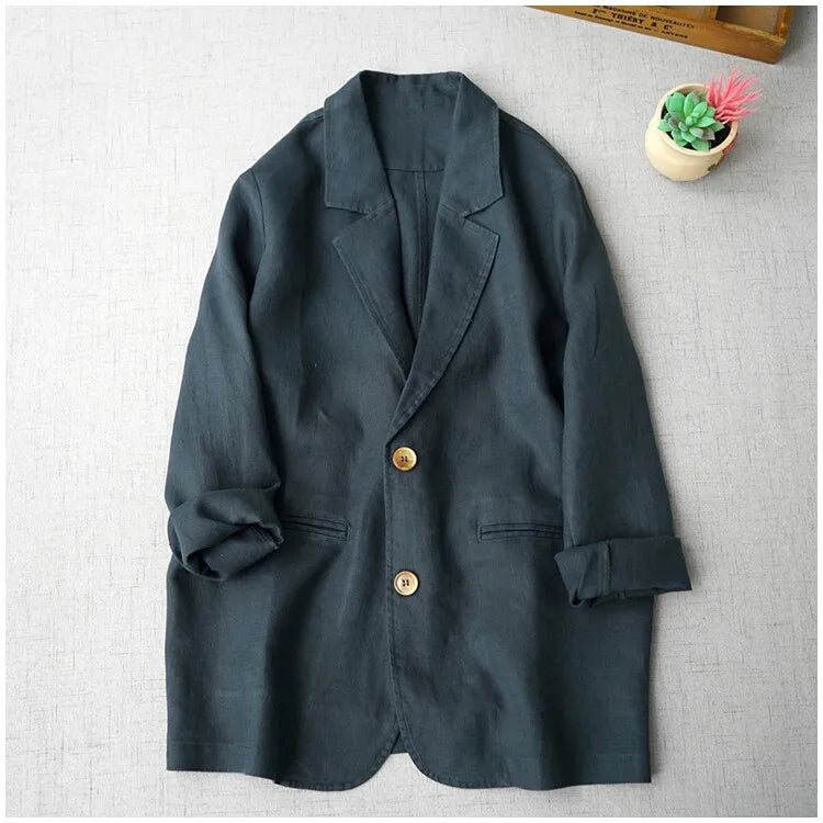 Elegant Long Sleeve Women's Linen Suit Jacket Thin Outerwear New Spring Fashion Ladies' Classic Versatile Pure Cotton Blend