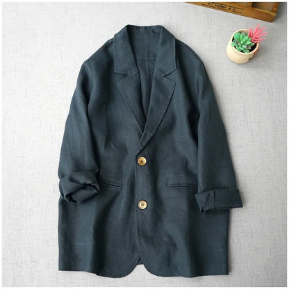 Elegant Long Sleeve Women's Linen Suit Jacket Thin Outerwear New Spring Fashion Ladies' Classic Versatile Pure Cotton Blend