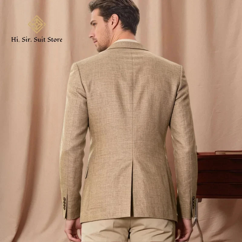 Men's Linen Blazer Jacket Business Two-Button Casual Sports Coat Slim-Fit Wedding Suits Formal Wear High-End Mens Suit Party