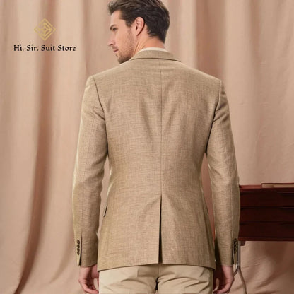 Men's Linen Blazer Jacket Business Two-Button Casual Sports Coat Slim-Fit Wedding Suits Formal Wear High-End Mens Suit Party