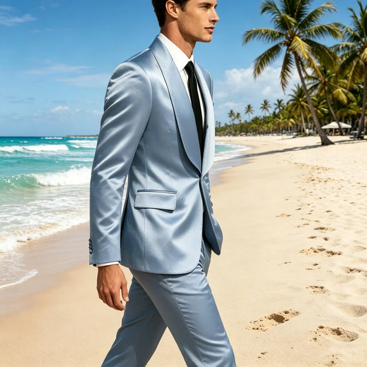 Men's Satin Shawl Lapel Suit Slim Fit 2-Piece for Wedding & Formal Events