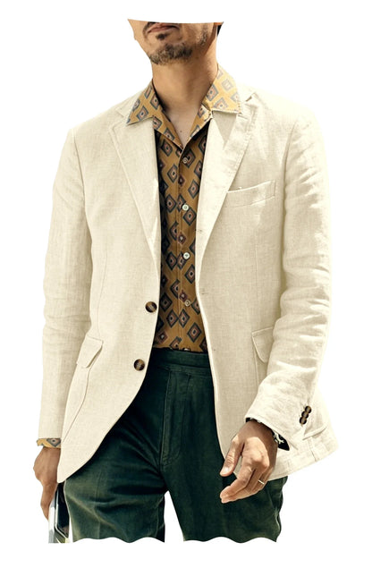 Men's Linen Blazer Single Breasted 2-Button Notched Lapel Slim Fit for Summer Wedding