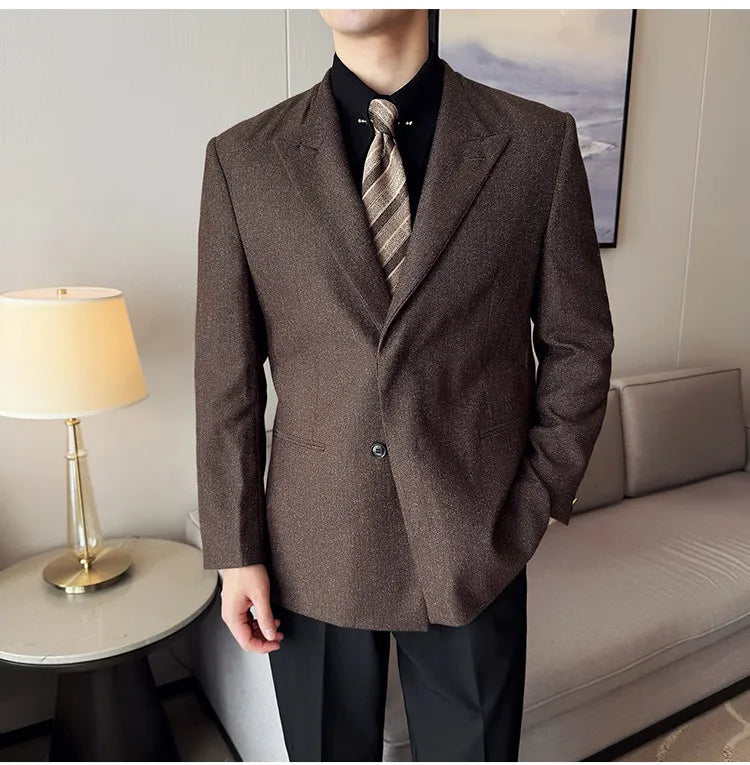 Men's Large Size Autumn Blazer – Smart Casual Polyester Suit Jacket