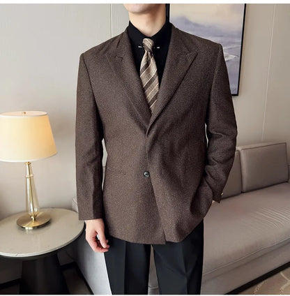 Men's Large Size Autumn Blazer – Smart Casual Polyester Suit Jacket