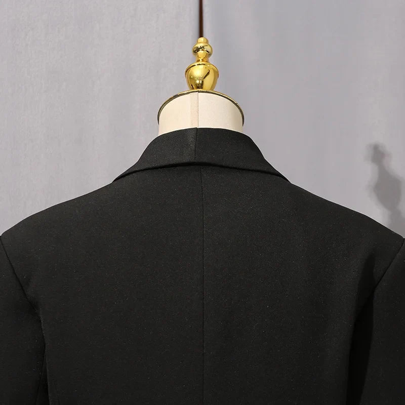 Women Chic Blazer Double Breasted Metal Button Decoration Elegant Trend Coat Office Lady High-End Jacket New Spring HK19942