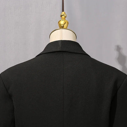 Women Chic Blazer Double Breasted Metal Button Decoration Elegant Trend Coat Office Lady High-End Jacket New Spring HK19942