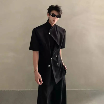 2026 Summer Fashion Double Breasted Solid Color Short Sleeve Blazer Coat Men's Elegant Temperament Korean Clothes JY6389