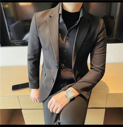 Removable Shirt Fake Two Suit Coats Men Spring Autumn Korean Slim Fit Business Casual Suit Coat Formal Social Party Prom Tuxedos