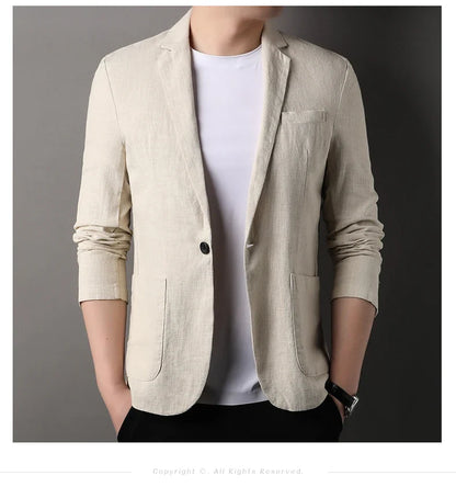 Spring and Summer New High Quality Men's Linen Suit Fashion Handsome Slim-fit All-in-one Trend Men's Coat 70% Ramie 30% Cotton