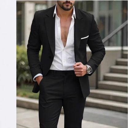 Ensemble décontracté 2 pièces pour homme, bleu marine, avec blazer à revers blanc et pantalon, costume de garçons d'honneur pour cérémonie