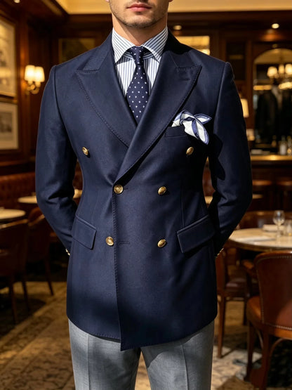 1Piece Navy blue Wedding Men Suit Blazer Business Groom Wear Groom Tuxedos Double Breasted Jacket Formal Costume