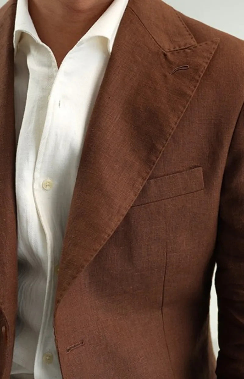 Men Retro Linen Suit Set Notched Collar Thin Business Casual Blazers Two Piece Set Lace Up Long Pant Full Length Trousers Outfit