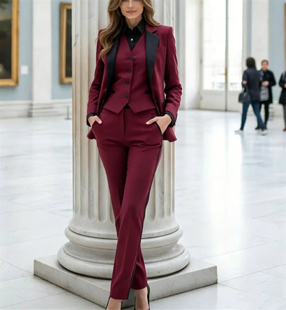 Beige Women’s Suits 3-Piece Ladies Suit Office Wear Traje Mujer Elegant Pantsuit Tuxedo Style Business Suit