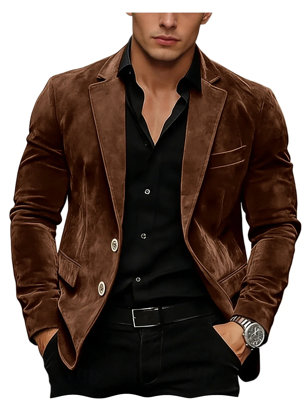 Men Suede Blazer Two Buttons Slim Fit Casual Formal Jacket Wedding Party Dinner Gentleman Sport Coat