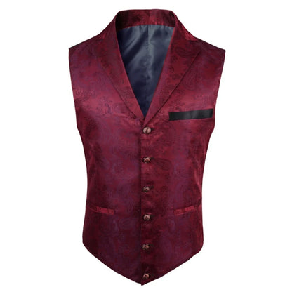 Men's Vest Blue Retro Jacquard Pattern Single Button V-Neck Waistcoat for Wedding & Formal Occasions